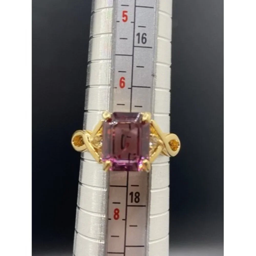 Emerald Cut Amethyst Ring CZ Accent 14k Yellow Gold Plated Size 7 Wt 3 Grams - Picture 4 of 13